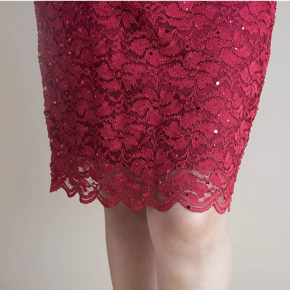 Connected Apparel Womens Lace Long Sleeve Sequin Sheath scarlet red Dress size 4 - Picture 4 of 5
